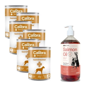 Calibra Veterinary Diets Dog Gastrointestinal 6x400g + LAB V Lašišų aliejus šunims ir katėms 1000ml