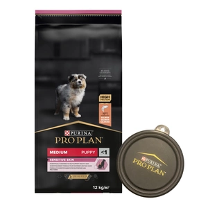 Purina Pro Plan Medium Puppy Sensitive Optiderma, lašiša ir ryžiai 12kg + dubuo NEMOKAMAI!!!