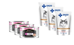 PURINA Veterinary PVD UR Urinary Cat Turkey 3x195g skardinė + ENZO VET šlapalas su jautiena želė katėms 3x100g