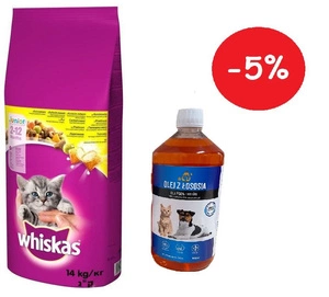WHISKAS Junior 14kg LAB V Lašišų aliejus šunims ir katėms 1000ml 5% pigiau