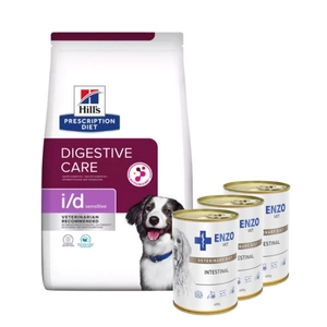 HILL'S PD Prescription Diet Canine i/d Sensitive Ryžių ir Kiaušinių Formulė 12kg + ENZO VET Žarnyno dieta šunims su ėriena 3x400g