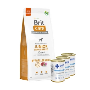 BRIT CARE Dog Hypoallergenic Junior Large Breed Lamb 12kg + ENZO VET Hipoalerginė dieta su kalakutiena šunims 3x400g