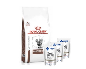 ROYAL CANIN Gastro Intestinal GI 32 2kg CAT + ENZO VET Žarnynas su ėriena padaže katėms 3x100g