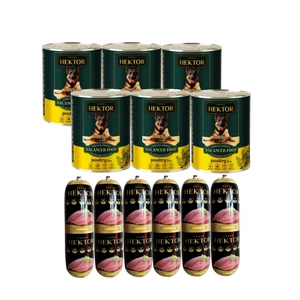 Hektor 6x1240g Naminiai paukščiai + Premium Hektor šunų ėdalo batonėlis su paukštiena 6x900g