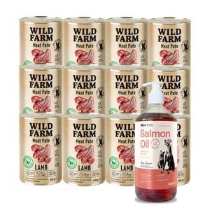 Wild Farm Pate Lamb 12x400g ėrienos ėdalas šunims be glitimo + LAB V Lašišų aliejus šunims ir katėms 1000ml