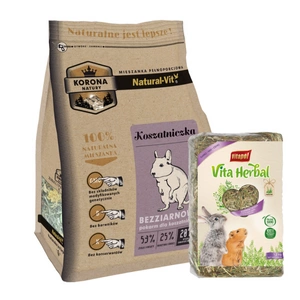 KORONA NATURY Natural-Vit maistas priekrantės žuvims 1,6kg + VITAPOL Šienas graužikams 1,2kg