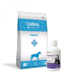 Calibra Veterinary Diets Dog Hepatic 12kg + Lab-v Hepasil Dog & Cat preparatas šunų ir kačių kepenų veiklai gerinti 250 ml