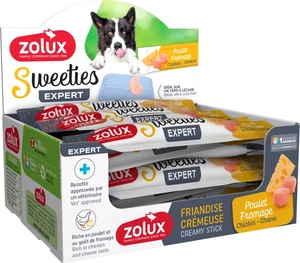 ZOLUX SWEETIES kreminis skanėstas šunims su vištiena ir sūriu 14 g