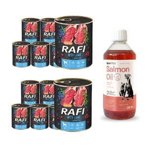 DOLINA NOTECI Rafi su ėriena 12x800g + LAB V Lašišų aliejus šunims ir katėms 500ml