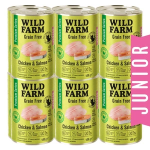 WILD FARM Premium Grain Free Chicken and Salmon Junior 12x400g - kačiukų ėdalas be grūdų