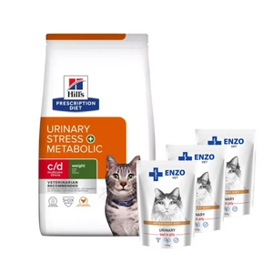 HILL'S PD Prescription Diet c/d Urinary Stress+ Metabolic Feline 1,5kg + ENZO VET šlapalas su jautiena želė katėms 3x100g