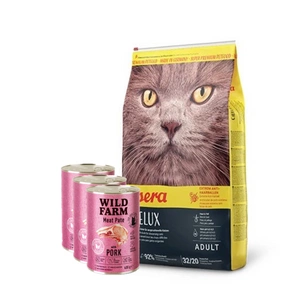 JOSERA Catelux 10kg + WILD FARM Paštetas su kiauliena 3x400g - maistas katėms be glitimo