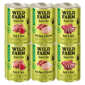 WILD FARM Premium Grain Free Mix skoniai 12x400g – be grūdų kačių maistas