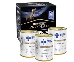 PURINA PVD FortiFlora Dog 30 paketėlių + 3x ENZO VET Žarnyno dieta šunims su ėriena 400g