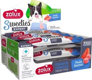 ZOLUX SWEETIES kreminis skanėstas šunims su lašiša ir vištiena 14 g