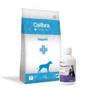 Calibra Veterinary Diets Dog Hepatic 2kg + Lab-v Hepasil Dog & Cat preparatas šunų ir kačių kepenų veiklai gerinti 250 ml