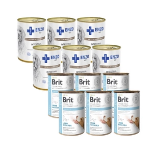 BRIT GF Veterinary Diets Dog Obesity 6x400g + ENZO VET Žarnyno dieta šunims su ėriena 6x400g