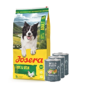 JOSERA Adult Light & Vital 12,5kg + WILD FARM Superfood Chicken (Vištiena su moliūgais, obuoliais ir žolelėmis) 3x800 g pašaro šunims be grūdų