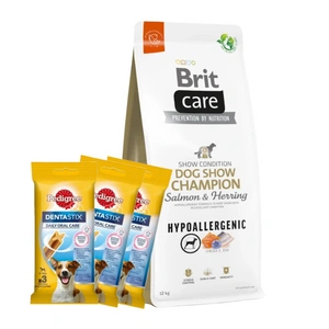 BRIT CARE Dog Hypoallergenic Dog Show Champion Lašiša ir silkė 12kg + 3xDentaStix NEMOKAMAI