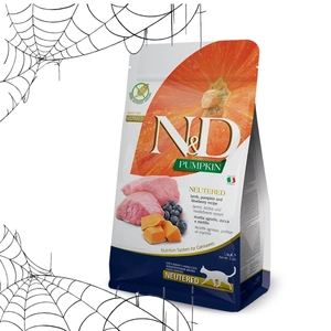 FARMINA N&D Pumpkin Feline ėriena ir mėlynės suaugusiems kastruotiems gyvūnams 300g