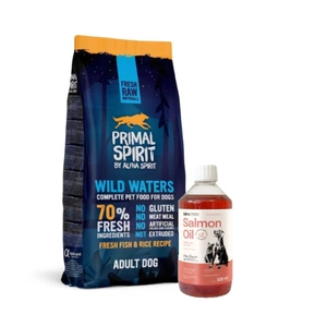 PRIMAL SPIRIT 70% Wild Waters 12kg + LAB V Lašišų aliejus šunims ir katėms 500ml