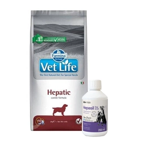 FARMINA Vet Life Dog Hepatic 12kg + Lab-v Hepasil Dog & Cat preparatas šunų ir kačių kepenų veiklai gerinti 250 ml