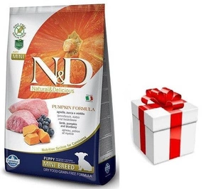 FARMINA N&D PUMPKIN Mini PUPPY Lamb dynia Grain Free Blueberry Natural & Delicious 7kg + STAIGMENA ŠUNUI