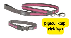 KERBL Light & Reflex šviečiantis pavadėlis, 120 cm x 25 mm, rožinės spalvos + Light & Reflex šviečianti apykaklė, 45 - 65 cm x 25 mm, rožinė