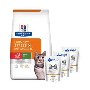HILL'S PD Prescription Diet c/d Urinary Stress+ Metabolic Feline 3kg + ENZO VET šlapalas su vištiena padaže katėms 3x100g