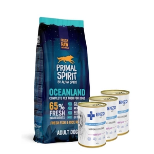 PRIMAL SPIRIT 65% Oceanland 12kg + ENZO VET Hipoalerginė dieta su triušiena šunims 3x400g