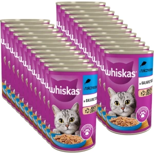 WHISKAS Adult skardinė 24x400g - drėgnas kačių ėdalas su tunu drebučiuose