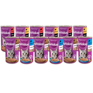 WHISKAS skardinė suaugusiems 12x400 g skonių mišinys