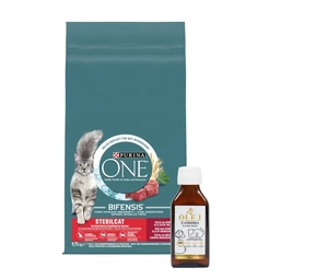 Purina One Sterilcat Rich in Beef and Wheat 9,75kg + Lab-V 100% lašišų aliejus įvairaus amžiaus šunims ir katėms 100ml šalto spaudimo