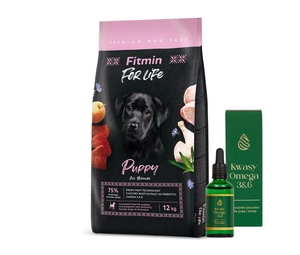FITMIN DOG For Life Puppy 12kg + LAB-V Omega 3 ir 6 riebalų rūgštys bendrai šunų ir kačių sveikatos, kailio ir odos būklei gerinti 100ml