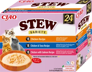 INABA Cat Ciao Stew papildomas ėdalas katėms su vištiena, tunu ir lašiša 24x40g