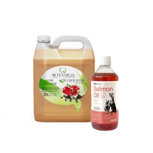 BOTANIQA FOR EVER BATH Šampūnas Açaí & Pomegranate Shampoo 5L + LAB V Lašišų aliejus šunims ir katėms 500ml