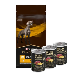 PURINA Veterinary PVD JM Joint Mobility 12kg + Wild Farm Monoprotein Wild Boar 3x400g hipoalerginis šunų ėdalas