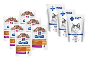 HILL'S PD Prescription Diet Feline k/d Kidney Care With Beef su jautiena 6x85g + ENZO VET Renal su jautiena želė katėms 3x100g