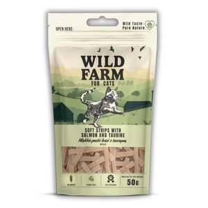 WILD FARM minkštos lašišos juostelės su taurinu 50g skanėstas katėms
