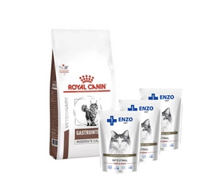 ROYAL CANIN Gastro Intestinal Moderate Calorie GIM 35 4kg + ENZO VET Žarnynas su ėriena padaže katėms 3x100g