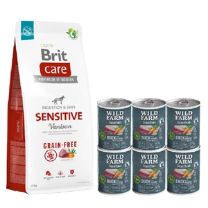 BRIT CARE Grain-free Sensitive Venison 12kg + Wild Farm Superfood Duck 6x400 g pašaro šunims be grūdų