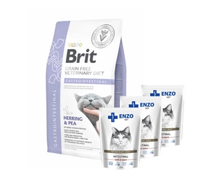 Brit gf veterinary diets cat Gastrointestinal 5kg + ENZO VET Žarnynas su ėriena padaže katėms 3x100g