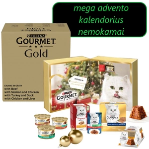 Purina Gourmet Gold Pieces gabaliukai padažo mišinyje 96x85g + mega advento kalendorius nemokamai