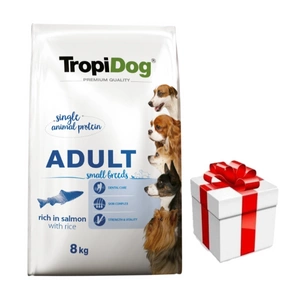 TROPIDOG Premium Adult medium & large breeds lašiša ir ryžiai 8kg + Staigmena Šunui