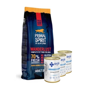 PRIMAL SPIRIT 70% Wanderlust 12kg + ENZO VET Hipoalerginė dieta su kalakutiena šunims 3x400g