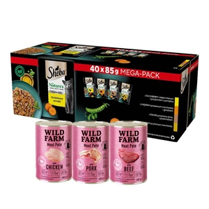 Sheba Nature's Collection Poultry Jelly Flavours - drėgnas kačių maistas 40x85g + WILD FARM Paštetas 3x400g
