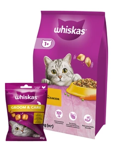 WHISKAS Adult 14kg - sausas kačių maistas su vištiena ir daržovėmis + WHISKAS Healthy Shine 45g