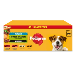 PEDIGREE® Adult drėgnas ėdalas suaugusiems šunims, įvairių skonių padaže, 80 x 100 g