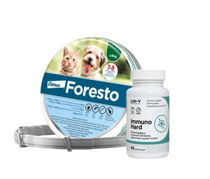 ELANCO Foresto Antkaklis katėms ir šunims sveriantiems mažiau nei 8kg + LAB-V Immuno Hard - imuniteto stiprinimas šunims ir katėms 45 kapsulės
