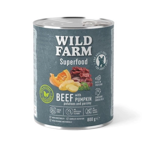 WILD FARM Superfood Beef (jautiena su moliūgais, bulvėmis ir petražolėmis) 800 g pašaro šunims be grūdų